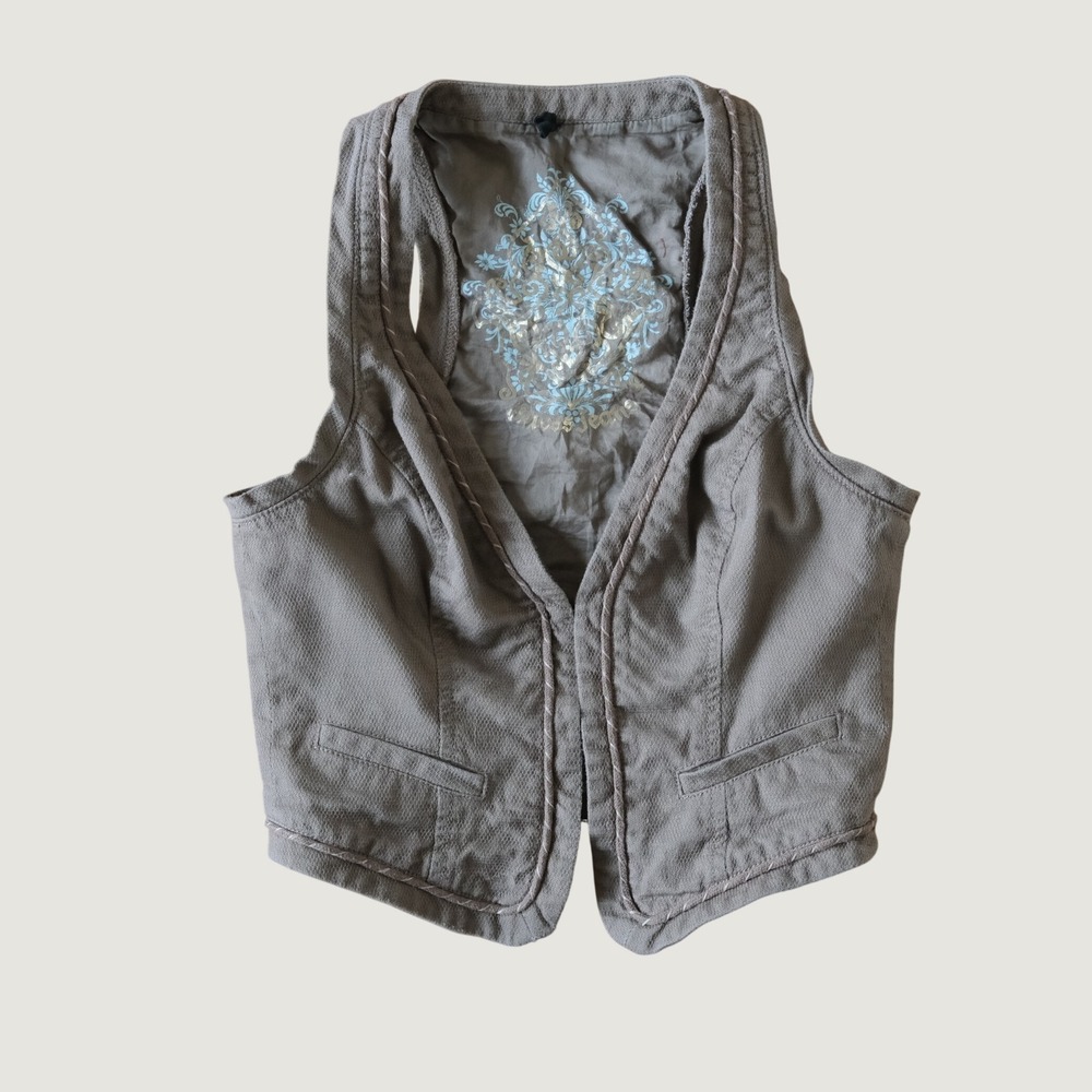 Guess Vest Women Brown Embroidered‎ Sequin Y2K Boho S Waistcoat